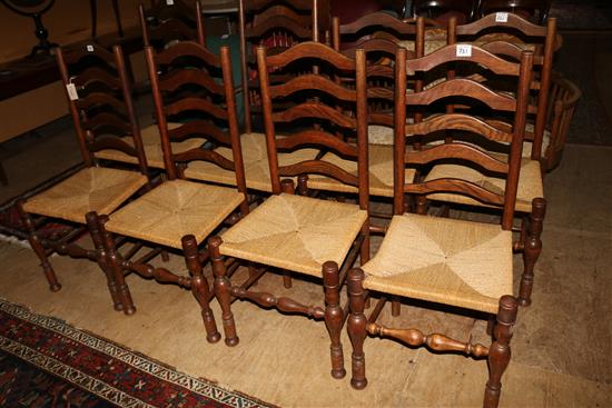 Set of 8 ladderback rush-seat chairs